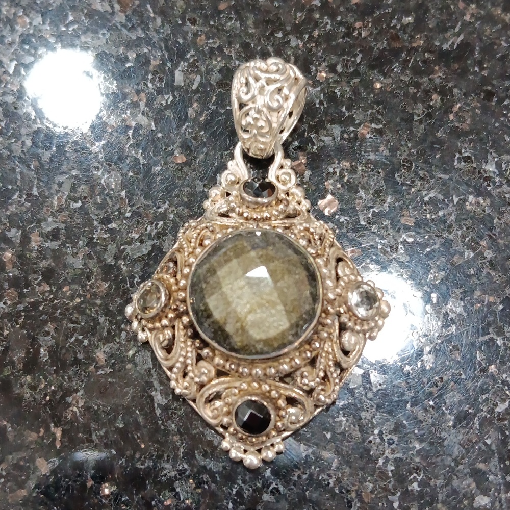 Golden Sheen Obsidian, Black Spinel, & White Topaz Pendant